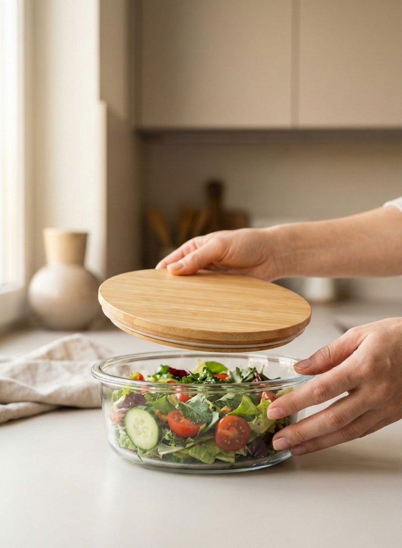 1Chase Borosilicate Round Glass Food Storage Containers with Bamboo Lids, 3 Sizes 400ML 650ML 1000ML, Airtight BPA-Free Meal Prep & Lunch Boxes, Reusable Plastic-Free Containers - Image 5